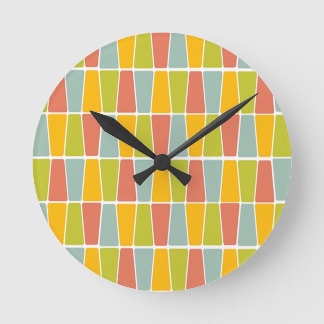 Retro Trapezoids Round Clock (Front)