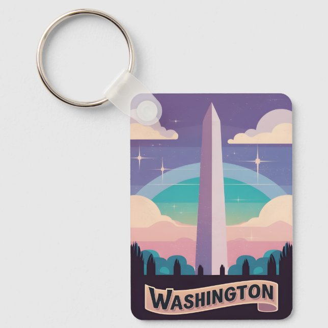 Retro Travel 80s Neon Washington Monument Lofi Art Key Ring (Front)