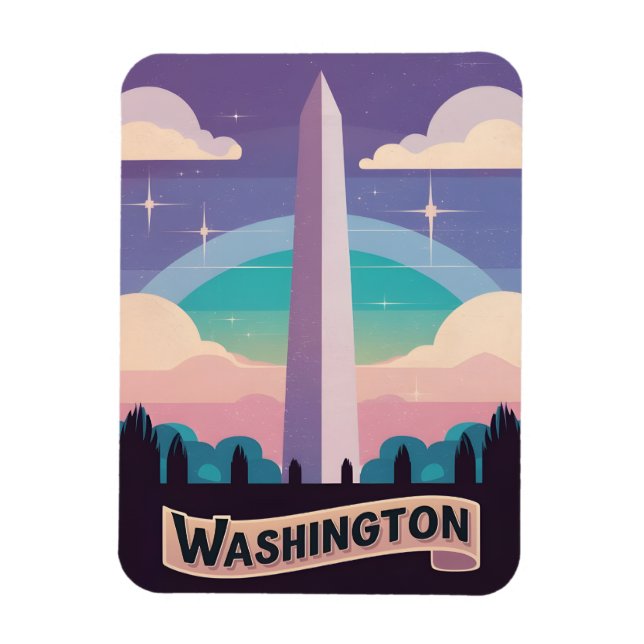 Retro Travel 80s Neon Washington Monument Lofi Art Magnet (Vertical)