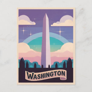Retro Travel 80s Neon Washington Monument Lofi Art Postcard