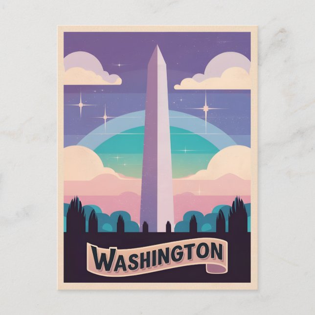 Retro Travel 80s Neon Washington Monument Lofi Art Postcard (Front)