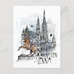 Retro Travel Art Vintage Vienna Austria watercolor Postcard