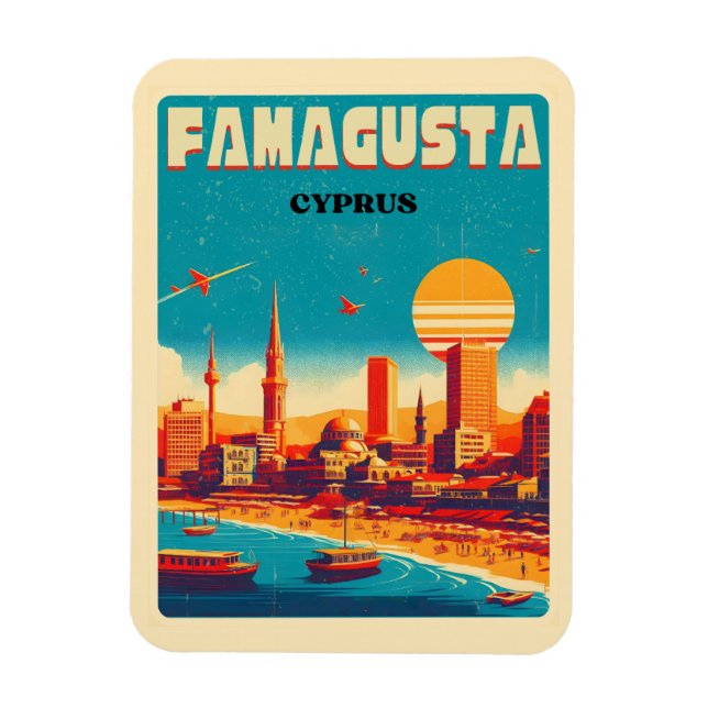 Retro travel Famagusta Beach Cyprus gifts Magnet (Vertical)