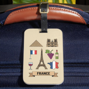 Retro Travel France Iconic National Symbols  Luggage Tag