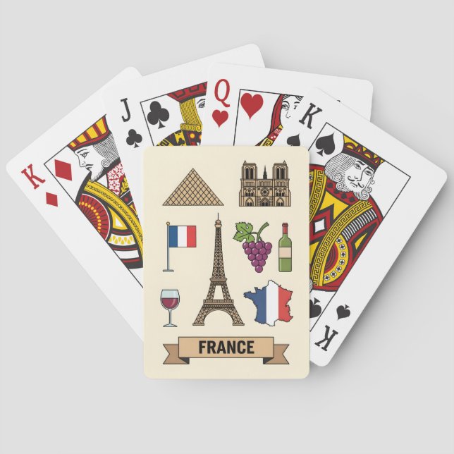 Retro Travel France Iconic Symbols  Playing Cards (Back)