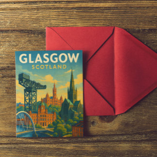 Retro Travel Glasgow Scotland Postcard