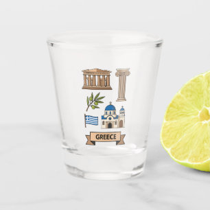 Retro Travel Greece Iconic National Symbols Shot Glass