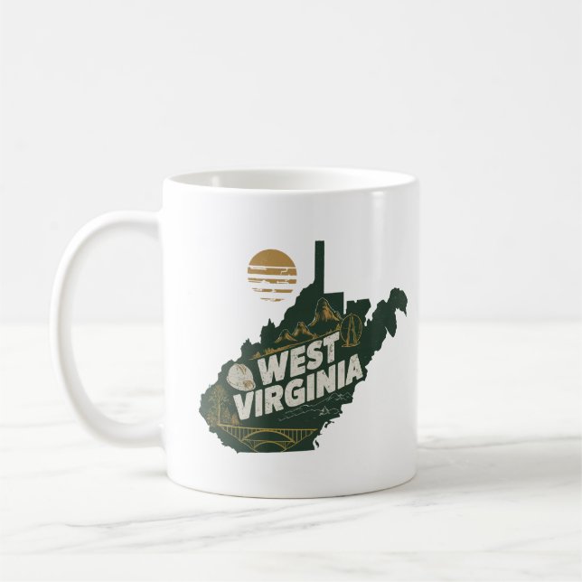 Retro Travel Iconic West Virginia Graphic Coffee Mug (Left)