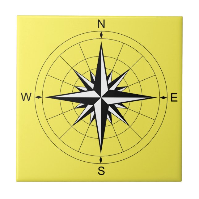 Retro Travel Illustration - Compass Rose Tile (Front)