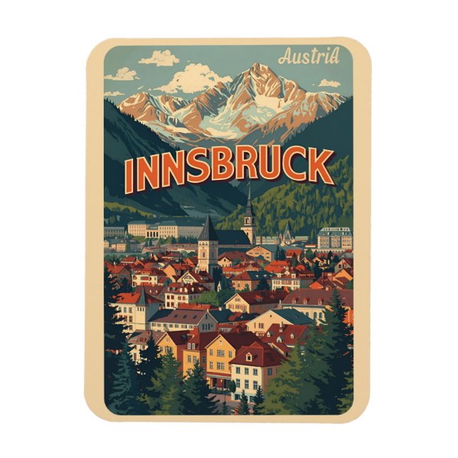 Retro travel Innsbruck Tyrol - Austrian alps gifts Magnet (Vertical)