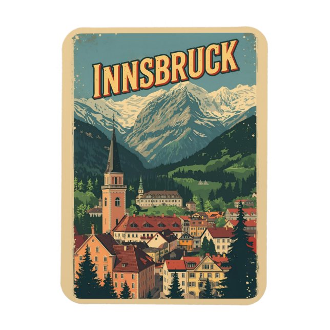 Retro travel Innsbruck Tyrol - Austrian alps gifts Magnet (Vertical)