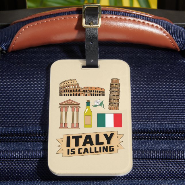 Retro Travel Italy Iconic National Symbols Luggage Tag (Front Insitu 2)