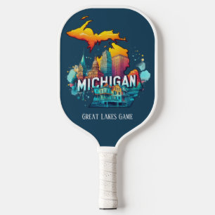Retro Travel Map Michigan State Pickleball Paddle