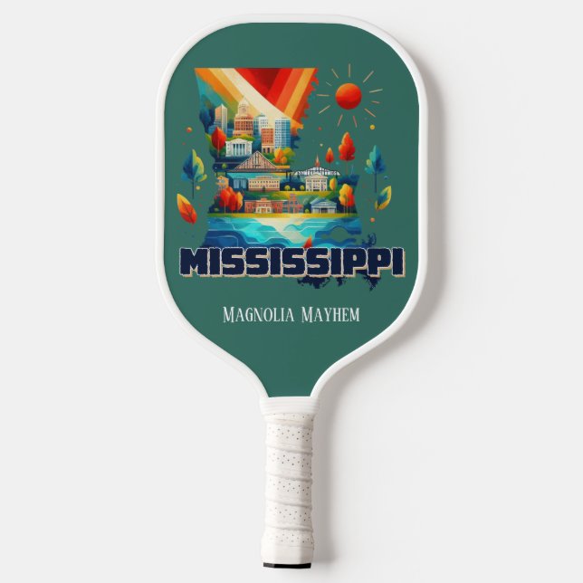Retro Travel Map Mississippi State Pickleball Paddle (Back)