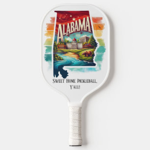 Retro Travel Map of Alabama State   Pickleball Paddle