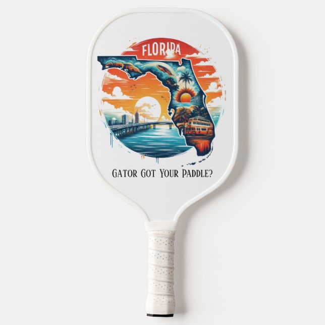 Retro Travel Map of Florida State   Pickleball Paddle (Back)