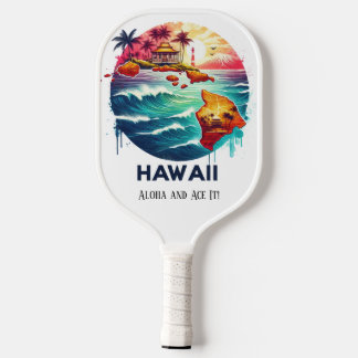 Retro Travel Map of Hawaii State   Pickleball Paddle