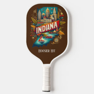 Retro Travel Map of Indiana State   Pickleball Paddle