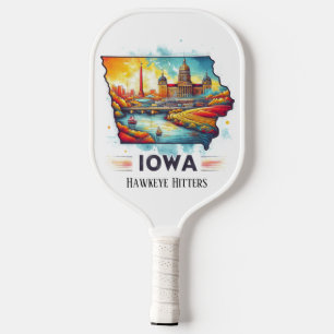 Retro Travel Map of Iowa State Pickleball Paddle