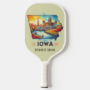 Retro Travel Map of Iowa State   Pickleball Paddle