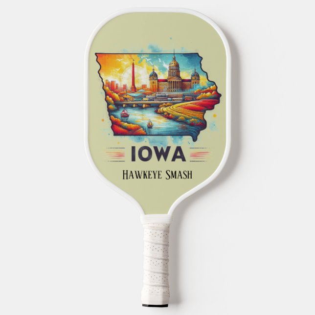 Retro Travel Map of Iowa State   Pickleball Paddle (Back)