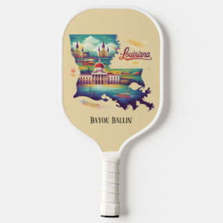 Retro Travel Map of Louisiana State   Pickleball Paddle