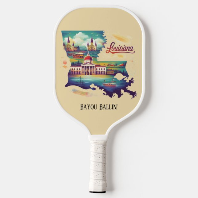 Retro Travel Map of Louisiana State   Pickleball Paddle (Back)