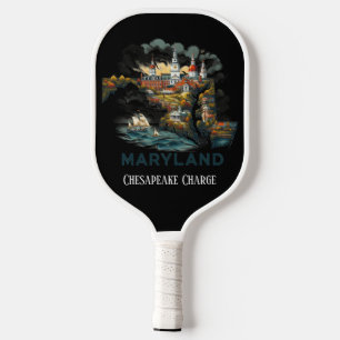 Retro Travel Map of Maryland State Pickleball Paddle