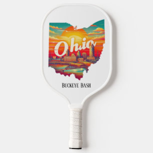Retro Travel Map of Ohio State Pickleball Paddle