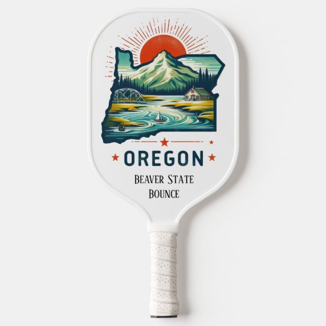 Retro Travel Map of Oregon State   Pickleball Paddle (Front)