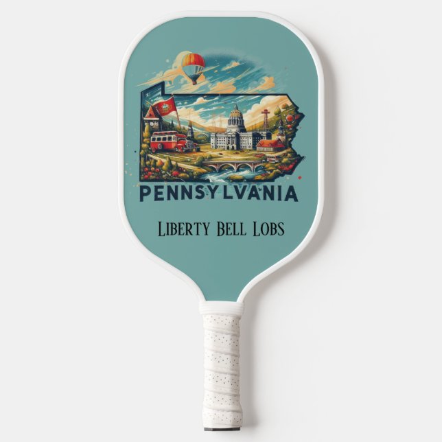 Retro Travel Map of Pennsylvania State   Pickleball Paddle (Front)