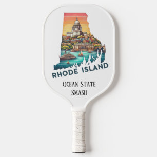 Retro Travel Map of Rhode Island State   Pickleball Paddle