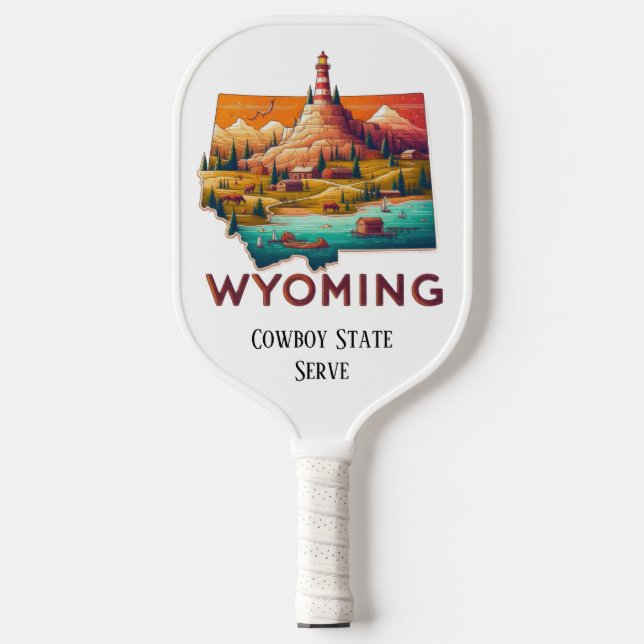 Retro Travel Map of Wyoming State   Pickleball Paddle (Front)