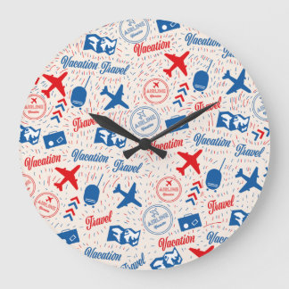 Retro travel pattern. large clock