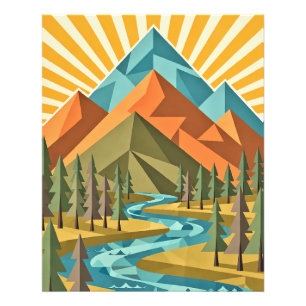 Retro Travel Poster Burnt Orange Olive Teal
