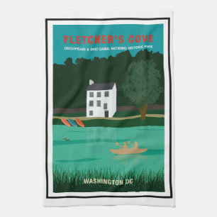 Retro Travel Poster Fletcher's Cove Washington DC Tea Towel