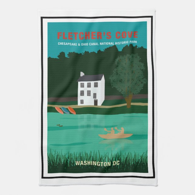 Retro Travel Poster Fletcher's Cove Washington DC Tea Towel (Vertical)