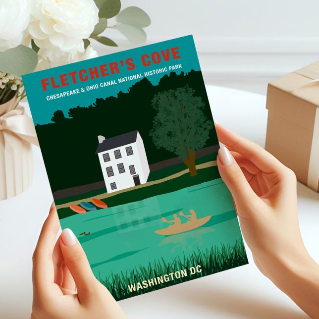 Retro Travel Poster Fletcher's Cove Washington DC Thank You Card (Creator Uploaded)