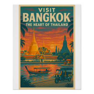 Retro travel poster of Bangkok, Thailand 