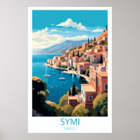 Retro Travel Symi Greece Destination Wall Art