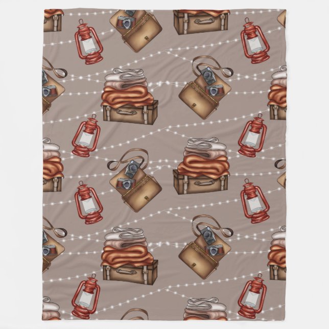 Retro Traveller & Cameraman Essentials Fleece Blanket (Front)