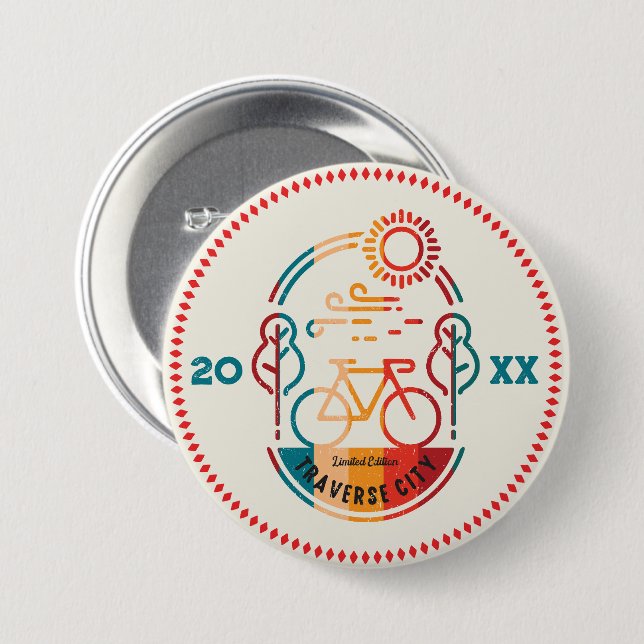 Retro Traverse City Bike Trail 7.5 Cm Round Badge (Front & Back)