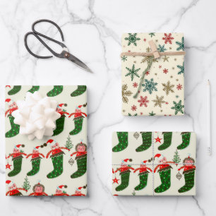 Retro Treasures Christmas Stockings Wrapping Paper Sheet