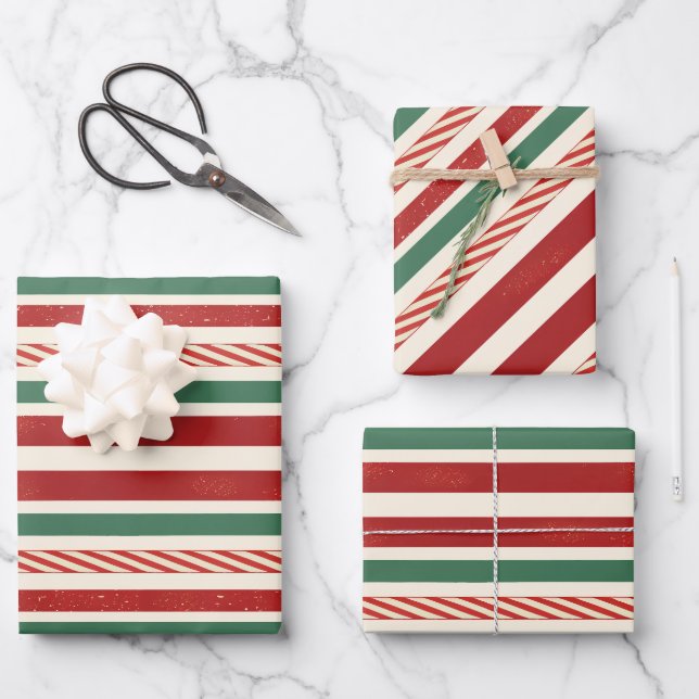 Retro Treasures Christmas stripes Wrapping Paper Sheet (Front)