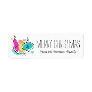 Retro Tree Baubles Christmas label small