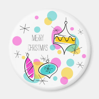Retro Tree Baubles Christmas magnet round