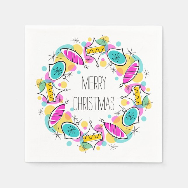 Retro Tree Baubles Circle Christmas paper napkins (Front)