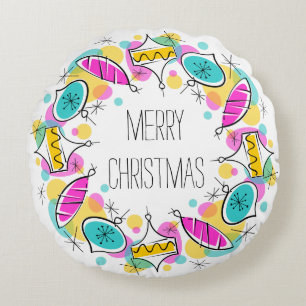 Retro Tree Baubles Circle Christmas round Cushion