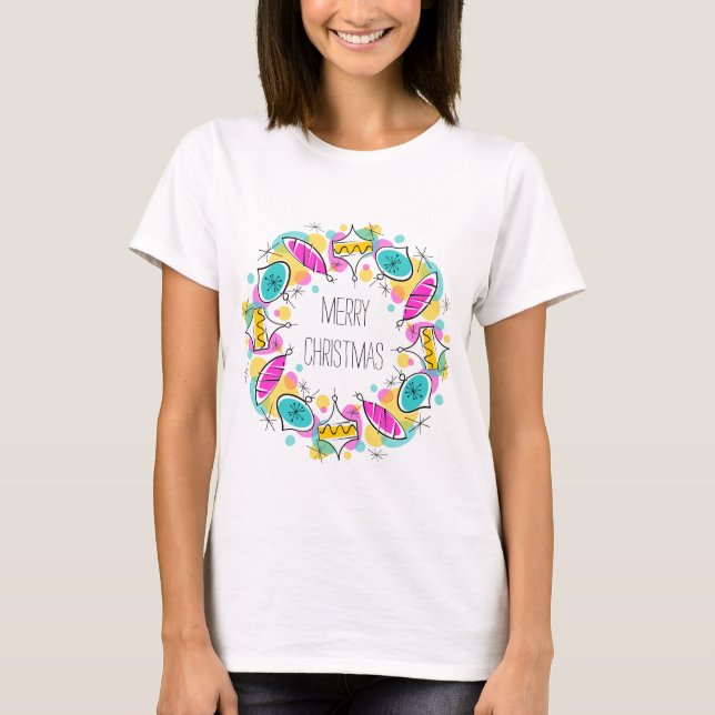 Retro Tree Baubles Circle Christmas T-shirt (Front)