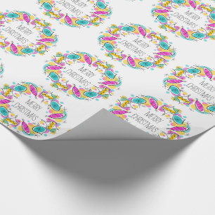 Retro Tree Baubles Circle Christmas wrapping paper